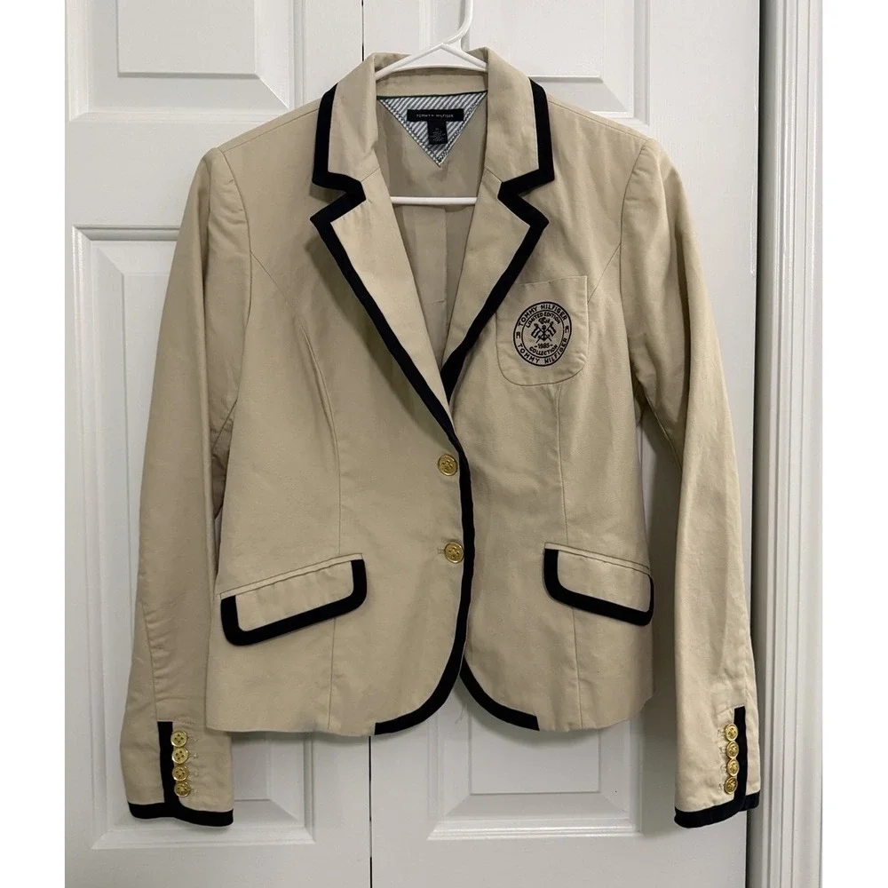 Women's Tommy Hilfiger Khaki Blazer Jacket 1985 Limited Edition Sz M Preppy